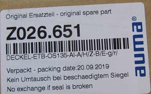Z026.651 AUMA Çeşitli Dönümlü Aktüatörler için Aktüatör Parçaları SA 30.1 / SAR 30.1 Dükkanlar