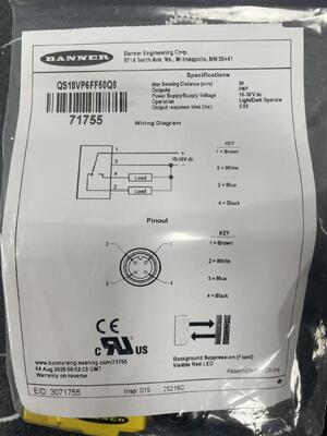 BANNER QS18VP6FF50Q8 Yüksek Güvenilirliğe Sahip Sabit Alan Fotoelektrik Sensör