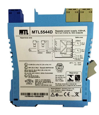 MTL5544D Tekrarlayıcı Güç kaynağı MTL Enstrümanları 2 veya 3 tel ileteç için 4/20ma İki çıkış