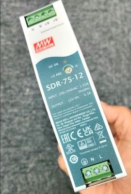 MW Ortalama Kuyu SDR-75-12 12V 6.3A 75W Tek Çıkış Endüstriyel DIN Demiryolu Güç Tedarikçisi